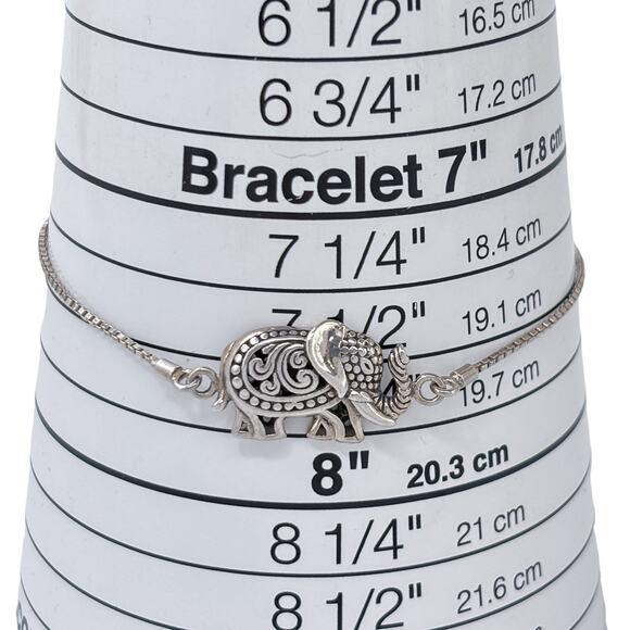Estate Sterling Silver 925 Elephant Bolo Bracelet Adjustable to 10” - Picture 7 of 8